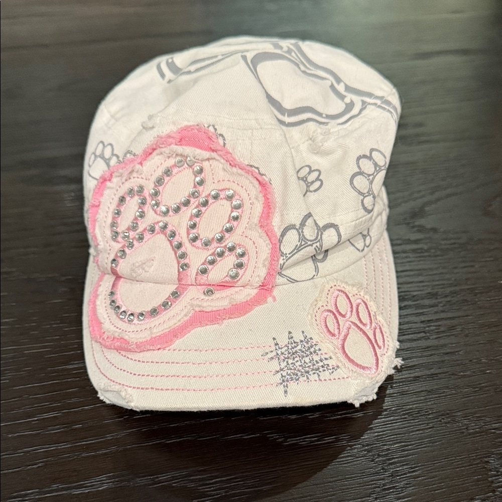 Woman’s Paw Print Hat - Pink and White